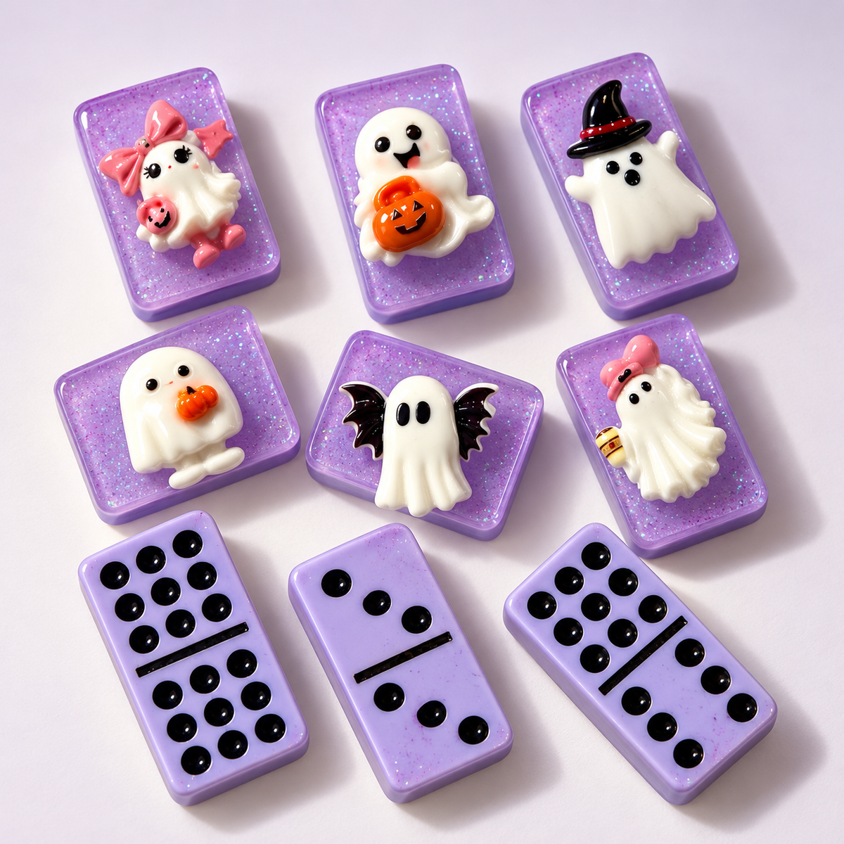 Purple glitter Halloween ghost resin dominoes