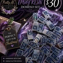 Purple and silver glitter epoxy resin domino set