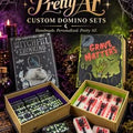Pretty AF custom resin domino sets in Witchful Thinking and Grave Matters book boxes