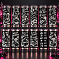Twelve black laser-engraved jet ski tumbler designs including Lake Hair Don't Care, Throttle Therapy, Send It and Jet Ski Life