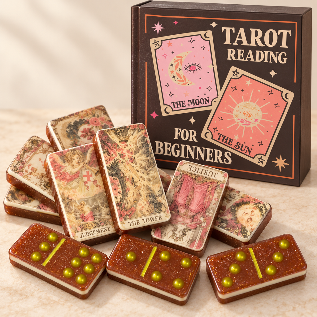 Tarot card resin domino set with Tarot Reading for Beginners book box