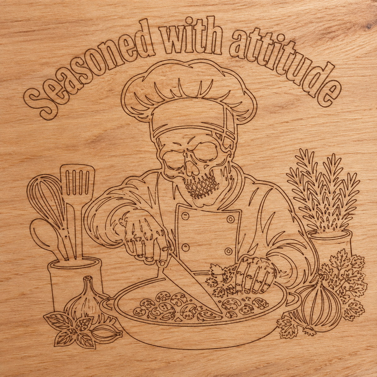 Seasoned With Attitude chef engraved cutting board